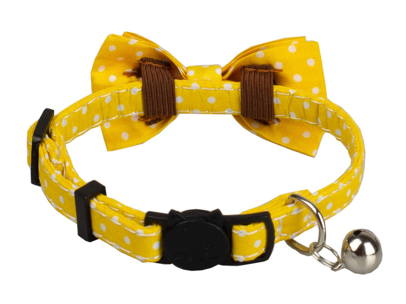 Gyapet Cat Collar with Bowtie Bell Safety Buckle Breakaway Kitten Puppy 7-11in Movable Adjustable 2 Yellow Dot - BeesActive Australia