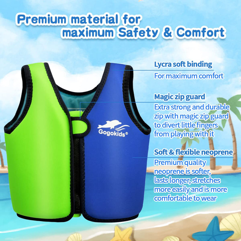 Vine Kids Swim Vest Toddler Learn-to-Swim Floatation Jackets Training Vest for Boys Girls (2-4 Years (Pack of 1), Blue and Green) 2-4 Years (Pack of 1) - BeesActive Australia