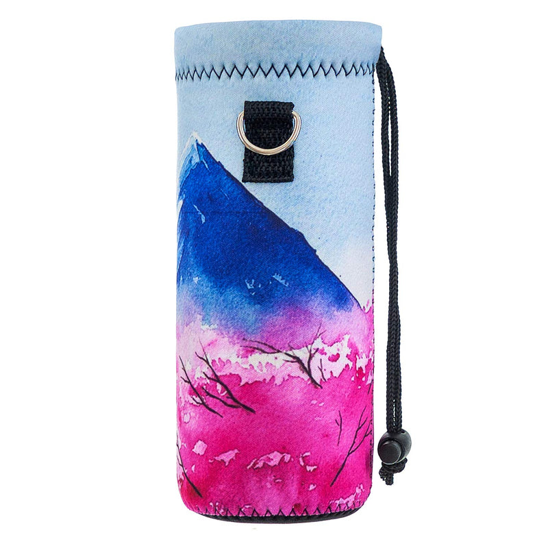 Water Bottle Sling Case Bag Carrier Holder - 500ML 750ML 1000ML Neoprene Water Bottle Sleeve Cooler Cover Pouch with Adjustable Shoulder Strap for Men Women Kids Travel Camping Walking Hiking Running Cherry Blossoms & Fujiyama 500ML/16.9oz - BeesActive Australia