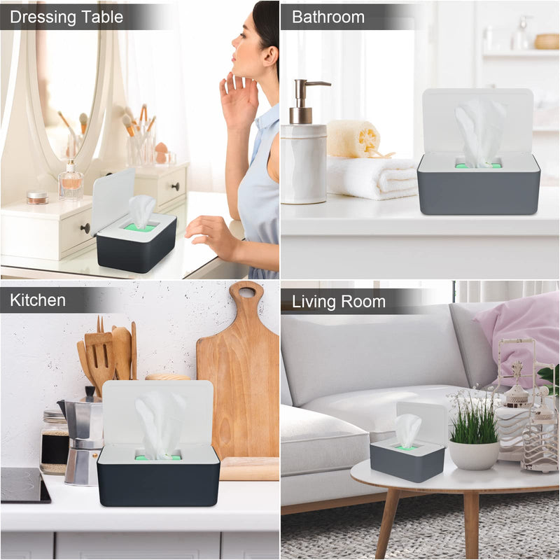 2 Pcs Wet Wipes Dispenser Box, Wet Wipes Storage Box with Lid Tissue Box Holder Rectangular, Baby Nappy Wipes Case for Toilet, Bathroom - BeesActive Australia