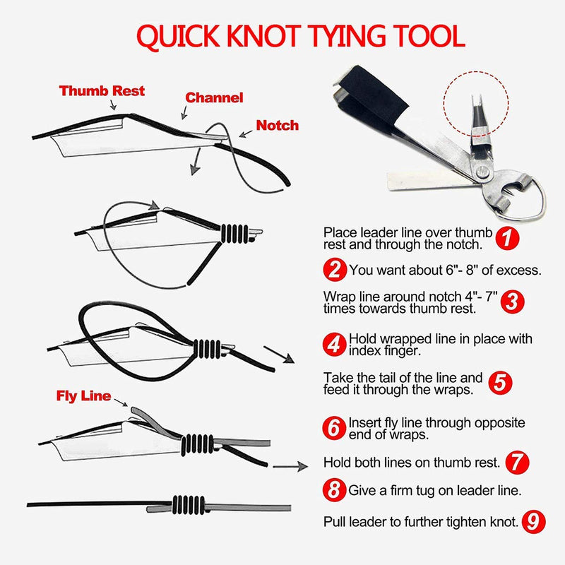 HiBD Fishing Quick Knot Tying Tool Stainless Steel 4 in 1 Tool Including Quick Knot Knotter Fly Line Clippers Hook Sharpener Hook Eye Needle with Zinger Retractor 2sets(Silver body red grips + Black body red grips) - BeesActive Australia