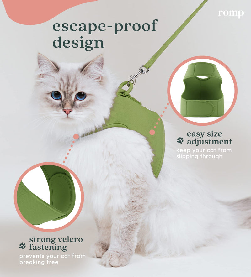Cat Harness, Collar & Leash Set - Escape Proof Adjustable Choke Free Velcro Harness Vest for Walking Cats & Kittens Matcha Green Small - BeesActive Australia