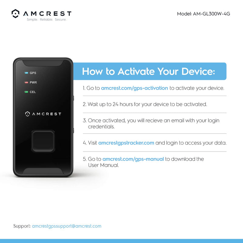 [AUSTRALIA] - Amcrest 4G LTE GPS Tracker - Portable Mini Hidden Real-Time GPS Tracking Device for Vehicles, Cars, Kids, Persons, Assets w/Geo-Fencing, Text/Email/Push Alerts, 14 Day Battery (AM-GL300W-4G) 