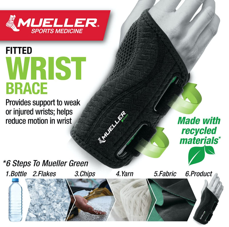 Mueller Sports Medicine Green Fitted Wrist Brace, For Men and Women, Right Hand, Black, Small/Medium Small/Medium (Pack of 1) - BeesActive Australia