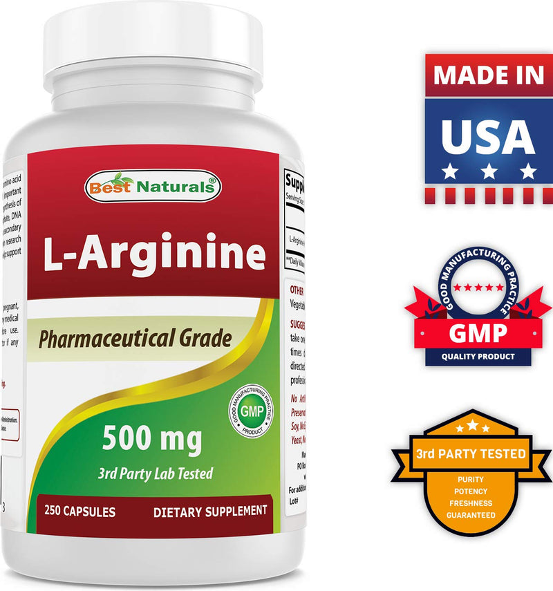Best Naturals L-Arginine 500mg 250 Capsules (250 Count (Pack of 1)) 250 Count (Pack of 1) - BeesActive Australia
