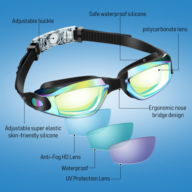 8 Pack Swim Goggles No Leaking Swimming Goggles for Adults UV Protection Pool Goggles Anti Fog Swimming Glasses with Waterproof Nose Clips and Earplugs for Men Women Youth Kids, Multicolor - BeesActive Australia