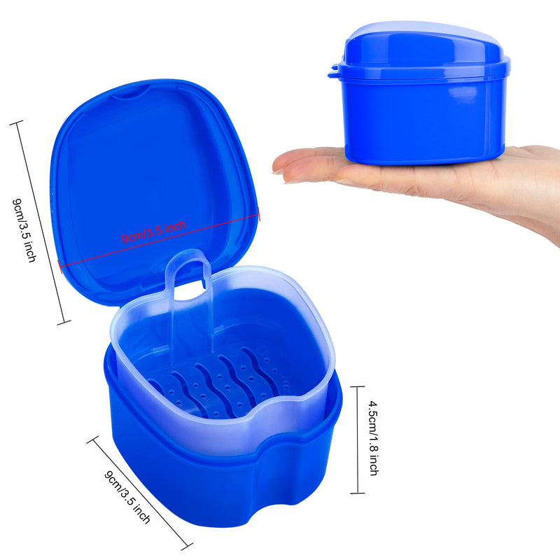 Heveer Denture Bath Case Dental Retainer Box Portable Denture Container with Strainer for False Teeth Storage Soaking Cleaning Dark Blue - BeesActive Australia