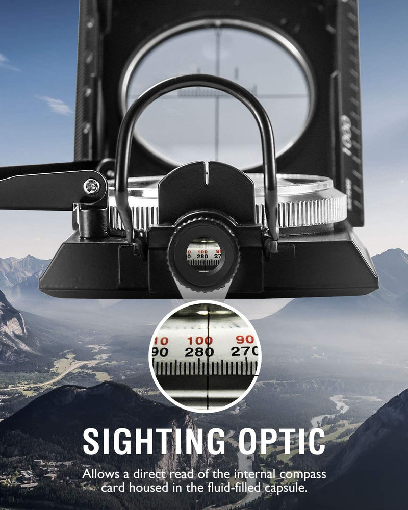 Eyeskey Multifunctional Military Metal Sighting Navigation Compass with Inclinometer | Impact Resistant & Waterproof Compass for Hiking, Camping, Boy Scout Black - BeesActive Australia