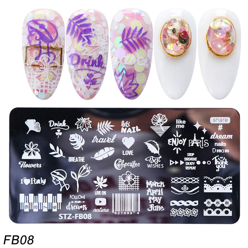 5 PCS Nail Stamping Plates+1 Stamper +1 Scraper Lace Space Star Butterfly Musical Notes Leaves Digital Love Heart Letters Snowflake Nail Stamp Plates Set Template Image Plate Nail Supplies Tool - BeesActive Australia