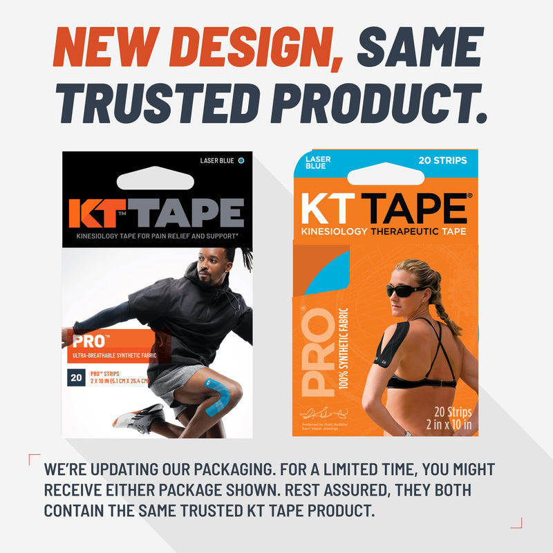 KT Tape, PRO Synthetic Kinesiology Athletic Tape, 20 Count, 10” Precut Strips, 20 Precut Strips Jet Black Solid - BeesActive Australia