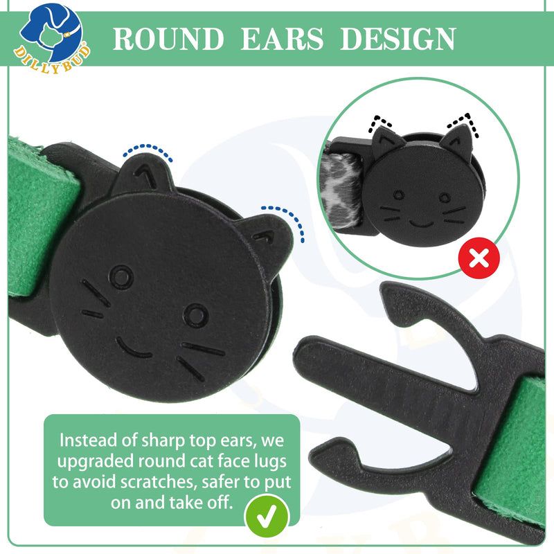 DILLYBUD Leather Personalized Breakaway Cat Collar with Studded Bell and Safety Quick Release Buckle - Rivets Studded ID DIY Collars for Boy Girl Cats Kittens Green Genuine Leather - BeesActive Australia