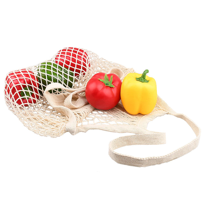 [2 Pack] Premium Mesh Grocery Bags, Reusable Produce Bags, Long Handle Net Tote Bags, 100% Cotton String Bags, Fruit and Vegetable Bags, Beige (Portable/Washable/Durable) - BeesActive Australia
