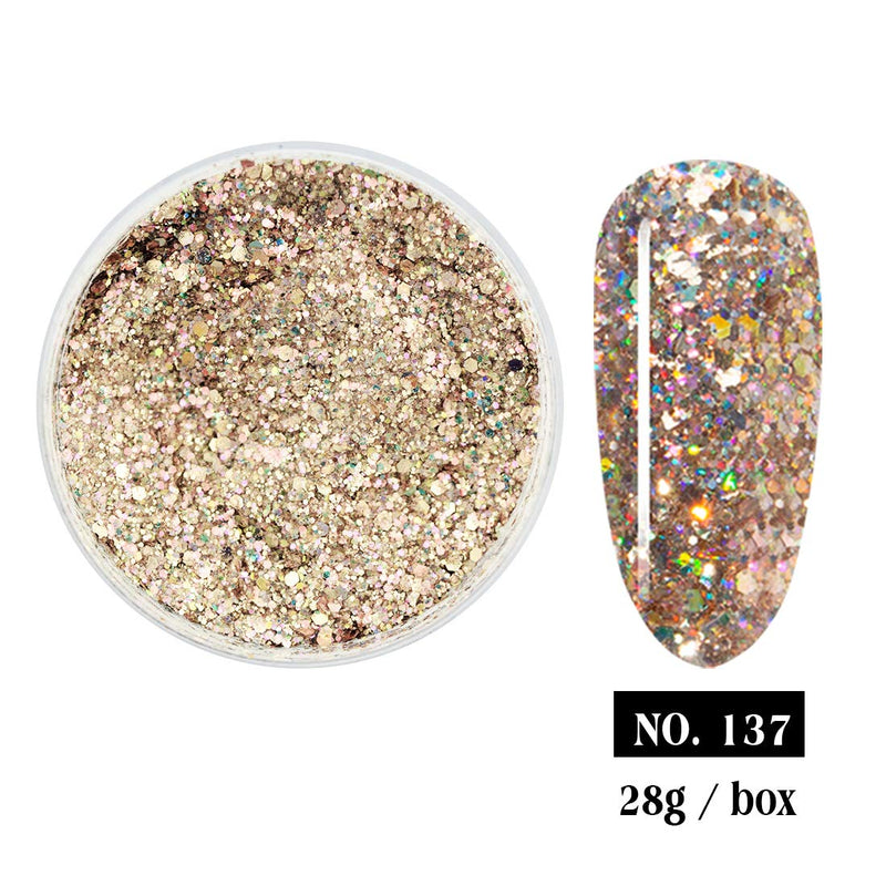 28g/Box Champagne Color Shine Glitter Hexagon Sequins Paillette Dip Powder Nails Dipping Nails Long-lasting Nails No UV Light Needed (HJ-ND064B-No.137) Dip-No.137 - BeesActive Australia