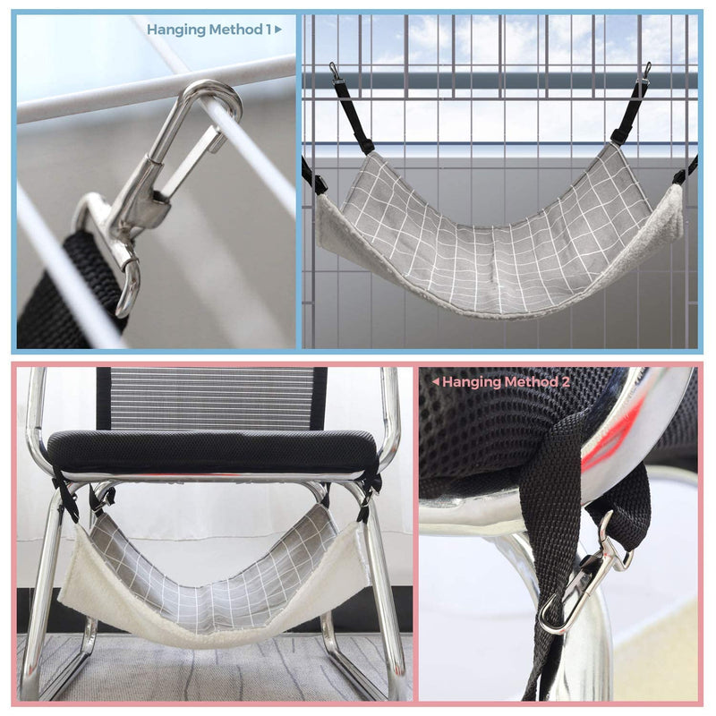 ComSaf Reversible Cat Hammock, Breathable Pet Cage Hammock with Adjustable Straps and Metal Hooks, Double-Sided Hanging Pet Hammock Bed for Cats, Ferret, Puppy, Other Small Animals, 22 x 19 inch Grey - BeesActive Australia