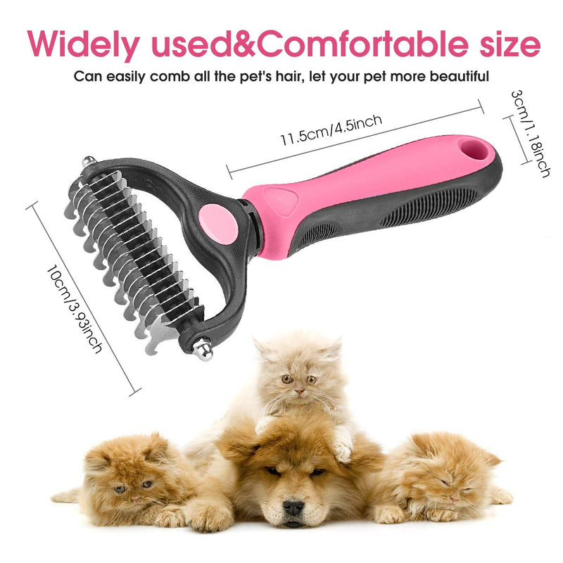 XLCL pet Pet Grooming Tool - 2 Sided Undercoat Rake for Cats and Dogs - Safe Dematting Comb for Easy Mats & Tangles Removing - No More Nasty Shedding and Flying Hair pink other - BeesActive Australia