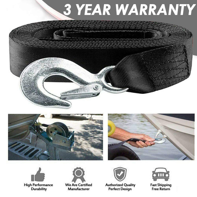 [AUSTRALIA] - Seamander Boat Winch Strap with Hook and Safety Latch - Loop End - 2" x 20' -5,000lbs Black(20ft) 