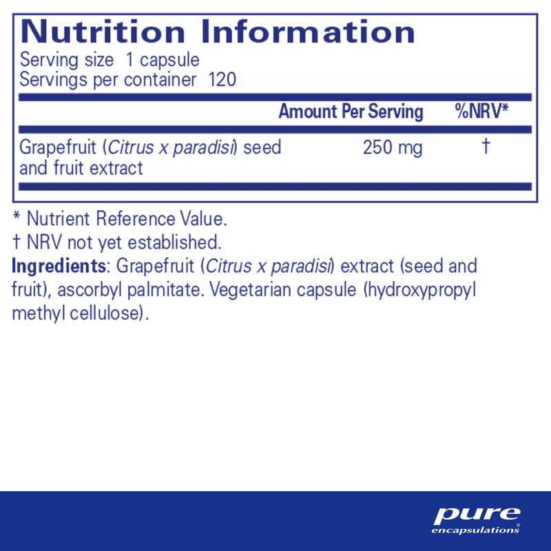 Pure Encapsulations - Grapefruit Seed Extract - Hypoallergenic Grapefruit Essential Oil Supplement - 120 Capsules - BeesActive Australia