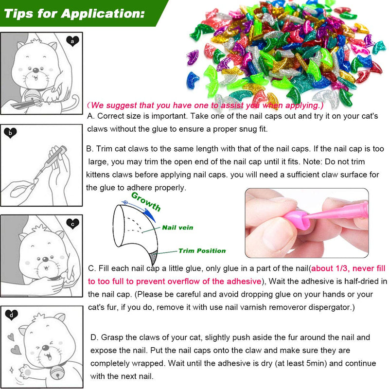 VICTHY 100pcs Cat Nail Caps, Colorful Pet Cat Soft Claws Nail Covers for Cat Claws with Glue and Applicators, 10 Colors/Set Medium - BeesActive Australia