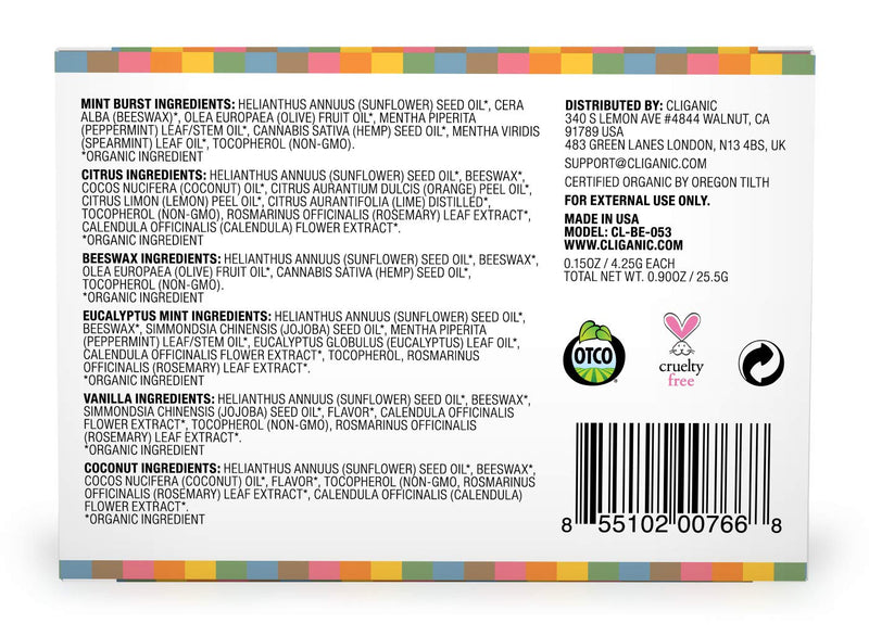 Cliganic USDA Organic Lip Balm Set - 6 Flavors - 100% Natural Moisturizer for Cracked & Dry Lips Variety 6 Pack - BeesActive Australia