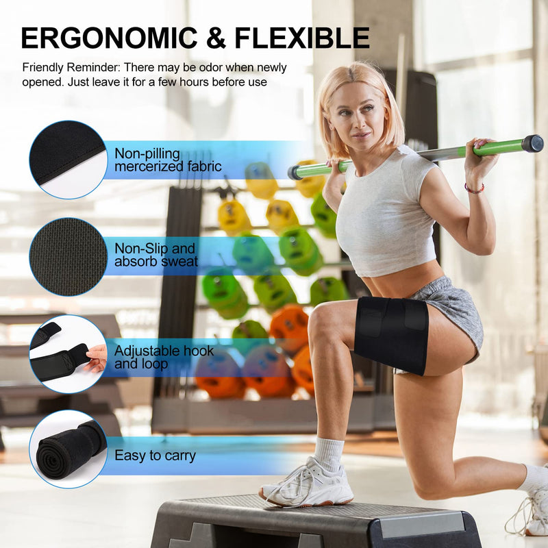 supregear Thigh Wraps Support, Adjustable Compression Neoprene Thigh Sleeve Hamstring Quad Wrap Breathable Non-Slip Upper Leg Brace Leg Slimmer for Women Men Pulled Groin Muscle, Quadriceps, Black, XL - BeesActive Australia