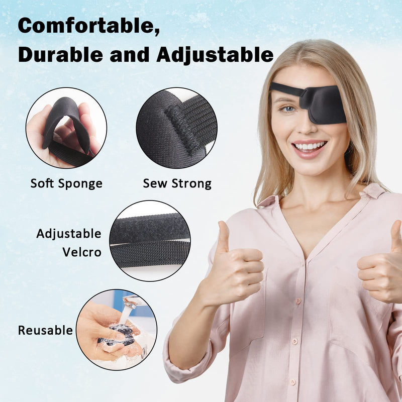 RIKEYO 2Pcs Eye Patch,3D Eye Patches for Adults, Adjustable Medical Eyepatch for Lazy Eye, Black(Left Eye) One Size - BeesActive Australia