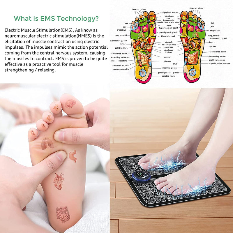 EMS Foot Massager Electric Foot Massage Pad, EMS Foot Massager Wrinkle Portable For Blood Circulation Muscle Pain Relief With 6 Modes & 9 Gears - BeesActive Australia