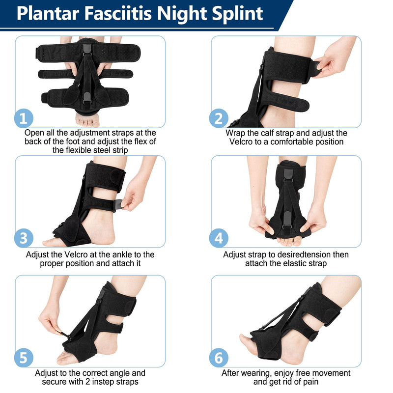 exhood Plantar Fasciitis Night Splint, Plantar Fasciitis Relief Brace, 3 Adjustable Straps Plantar Fasciitis Night Splint Relief Plantar Fasciitis, Foot Drop, Achilles Tendonitis, Day&Night Black - BeesActive Australia