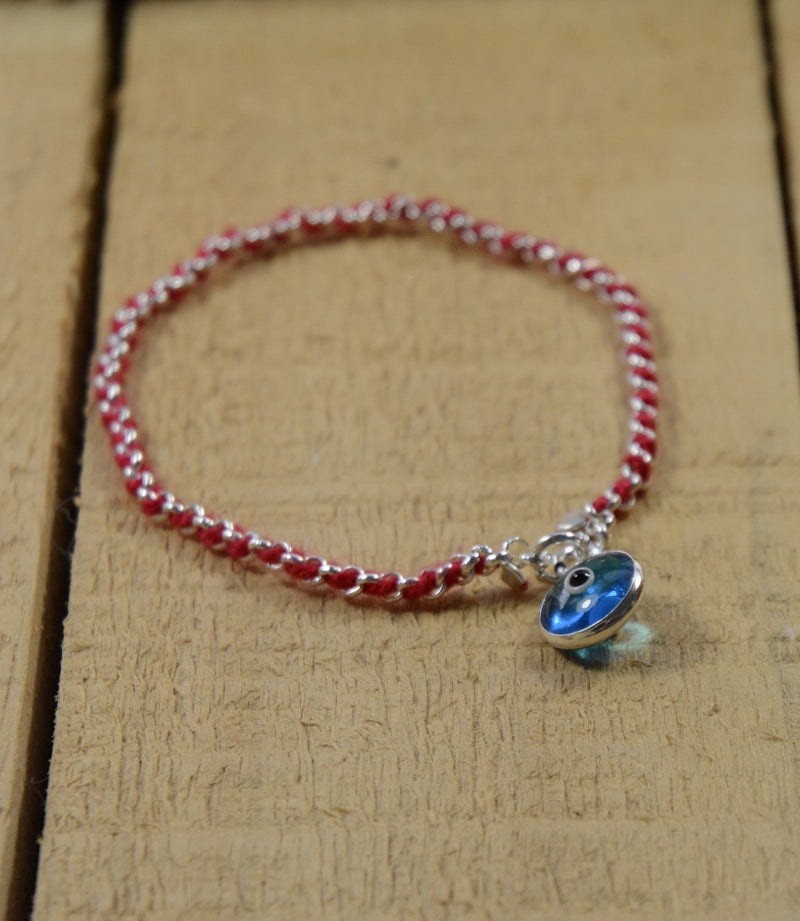 Protection Evil Eye Bracelet - Lucky Blue Evil Eye Charm - 7 Inch Women's Sterling Silver Jewelry - Best Kabbalah Red String Bracelets for Women - BeesActive Australia