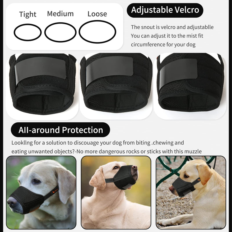 HEELE Dog Muzzle,Soft Nylon Muzzle Anti Biting Barking Chewing,Air Mesh Breathable Drinkable Adjustable Loop Pets Muzzle for Small Medium Large Dogs 4 Colors 4 Sizes L Black - BeesActive Australia