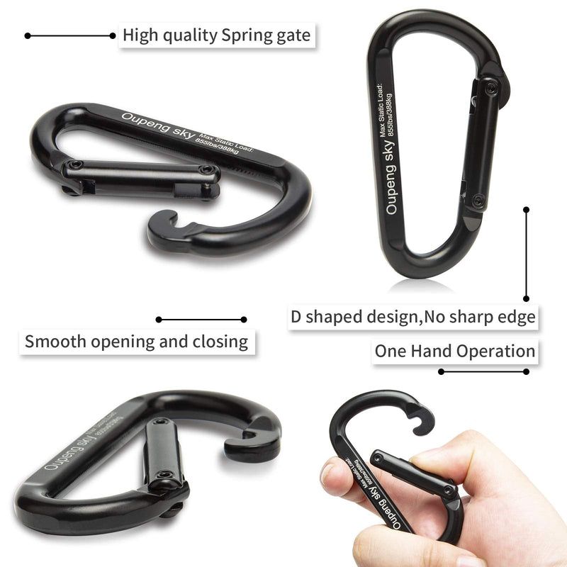 Carabiner Clip, 855lbs,3" Heavy Duty Caribeaners for Hammocks, Camping Accessories,Hiking,Keychains,Outdoors and Gym etc,D Shaped Spring Hook Small Carabiners for Dog Leash,Harness and Key Ring,Black 2 - BeesActive Australia