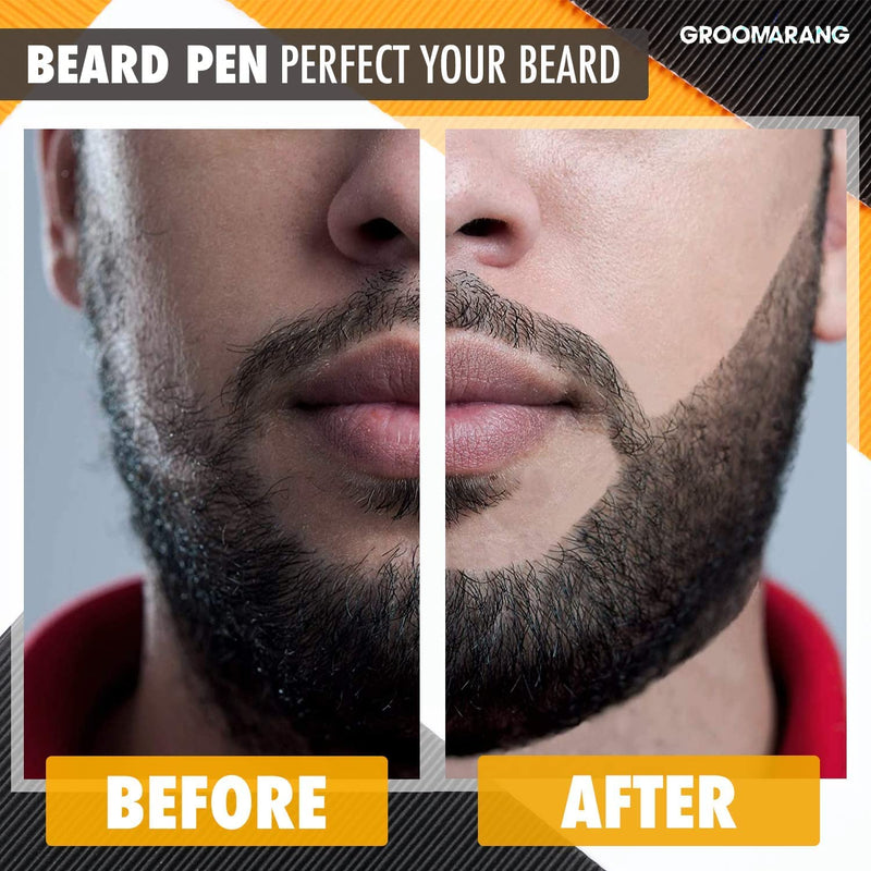 Beard Pen GROOMARANG® Beard Pencil Filler for Men - Natural Enhancer to Fill, Shape and Define - Black or Brown PLUS Beard Shaping Comb (Black) - BeesActive Australia