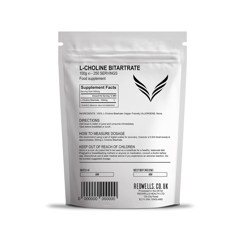 Choline Bitartrate Powder REDWELLS Cognitive Enhancer GMO Free Vegan - 100g Pack 100 g (Pack of 1) - BeesActive Australia