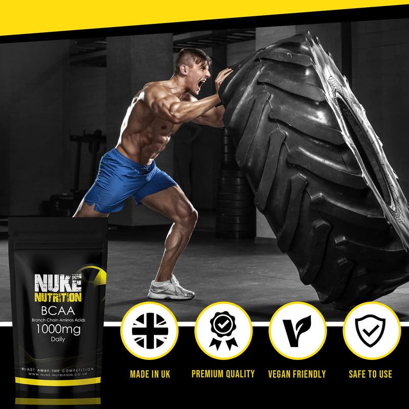 Nuke Nutrition BCAA Capsules | 120 Capsules 1000mg | Advanced Essential Amino Acids Supplement to Build Lean Muscle | Boost Recovery, Muscle Building & Growth | Leucine, Isoleucine & Valine | Vegan 120 Count (Pack of 1) - BeesActive Australia
