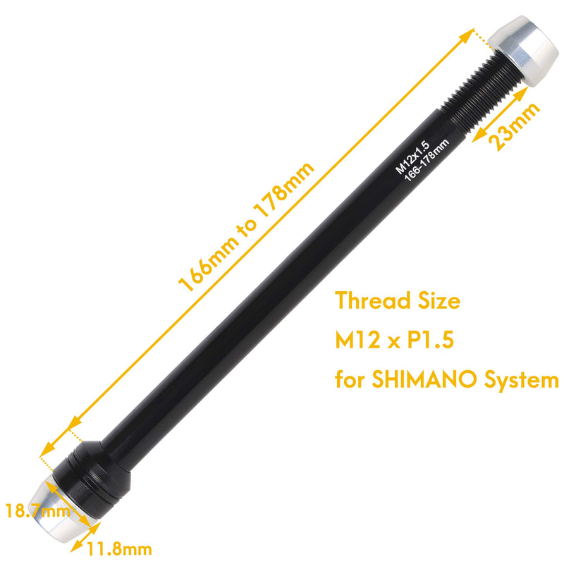 CyclingDeal Compatible with Shimano Trainer Thru Axle - Bike Bicycle 12mm Rear Wheel Skewer for Indoor - Length 166mm to 178mm -Thread Pitch: M12 x P1.5-2.5mm/6mm/tapered 7.5mm Spacers - BeesActive Australia