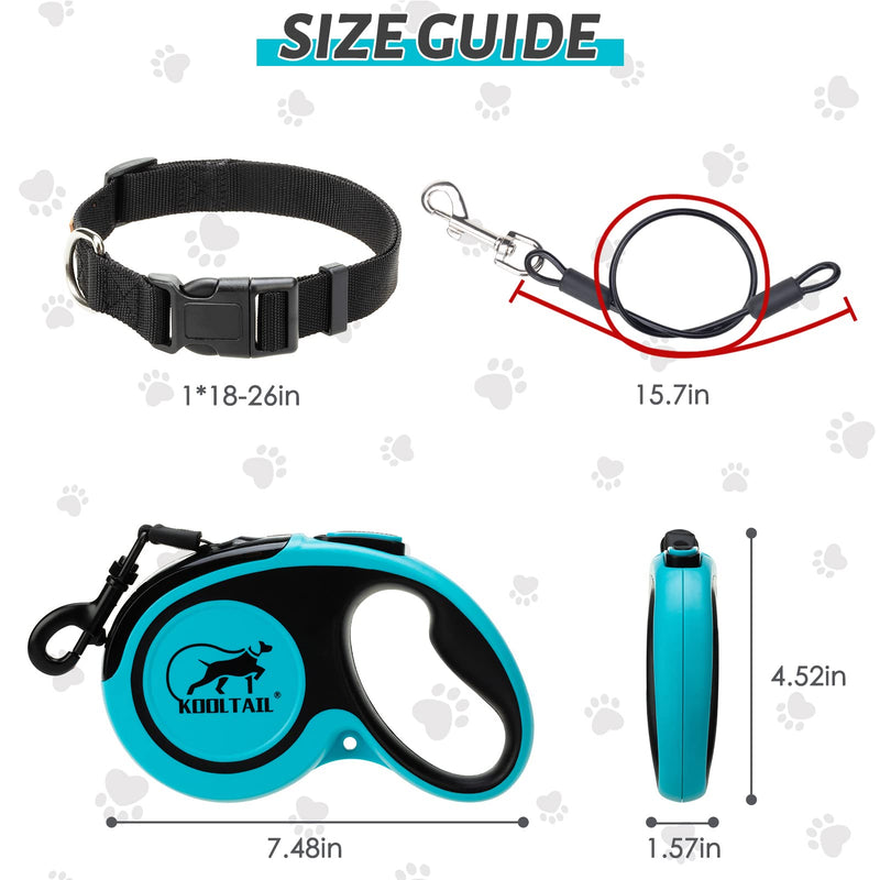 KOOLTAIL Dual Retractable Dog Leash Chew Proof, Reflective Heavy Duty 16Ft Dog Leash with Anti-Slip Handle for Medium Large Dogs, Durable 360° Tangle-Free Walking Pet Leash with 2 Wire Rope Set Up to 110Lbs Blue Reflective Leash - BeesActive Australia