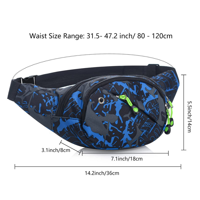 Fanny Pack for Men Women - Long Keeper Multifunction Waist Bag Water Resistant Chest Bag Adjustable Belt Walking Running (Blue) Blue - BeesActive Australia
