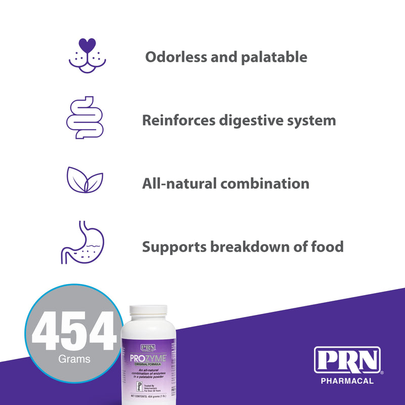 PRN Pharmacal ProZyme Original Formula Enzyme Replacement Supplement - Reinforces Animal's Digestive System, Supports Dog & Cat Food Breakdown - Promotes Pet's Digestive Health - 454 g, 1 lb Bottle - BeesActive Australia