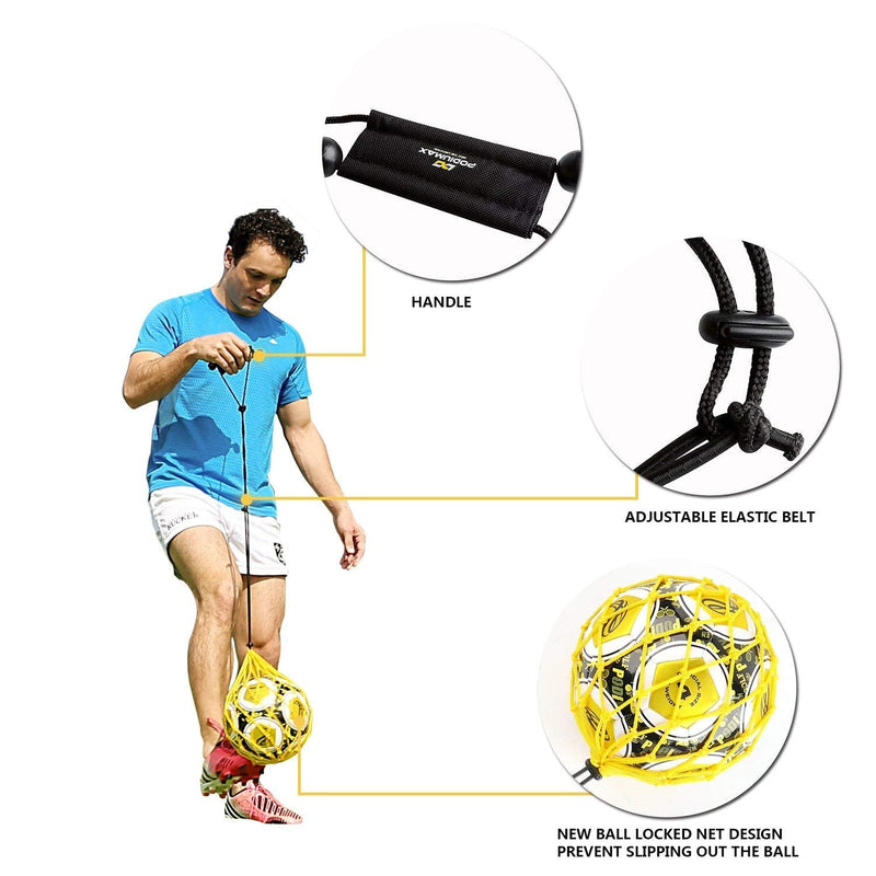 PodiuMax Handle Solo Soccer Kick Trainer with New Ball Locked Net Design, Soccer Ball Bungee Elastic Training Juggling Net (Fits Ball Size 3, 4, 5) Normal Pattern - BeesActive Australia