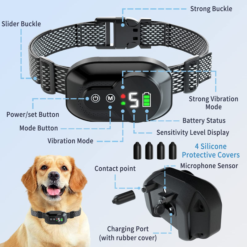 No Bark Collars for Dogs,Bark Collar for Large Medium Small Dogs,Barking Collar,Rechargeable Vibrating Bark Collar with 5 Adjustable Sensitivity Beep Vibration,for 8-150 lbs Dogs,Black - BeesActive Australia