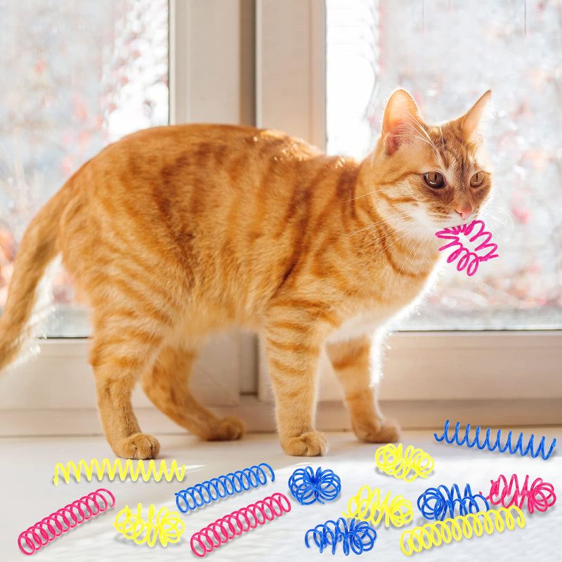 60 Pieces Thin Colorful Springs Cat Spiral Springs Interactive Cat Toys Kitten Toys Cat Stuff Plastic Cat Springs Toys, for Swatting Biting Hunting Chasing to Keep Fit Active, Blue Yellow Pink, 3 Inch - BeesActive Australia