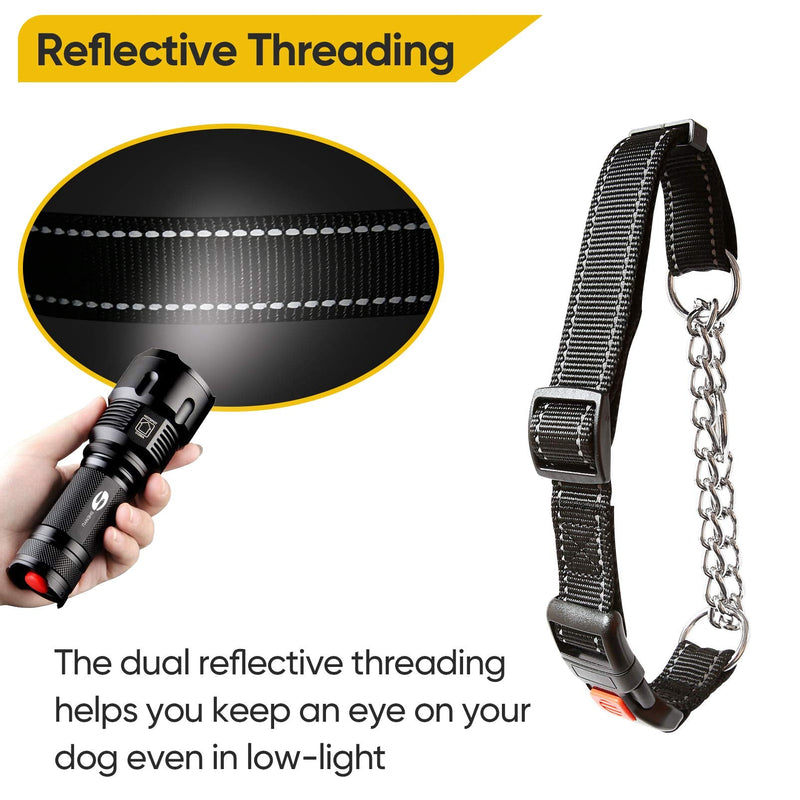 Timos Martingale Dog Collar for Small Medium Large Dogs with Safety Locking Buckle Reflective Adjustable Stainless Steel Chain Dog Collars Martingale Collars,S Length 11.81‘’-14.17‘’ Black - BeesActive Australia