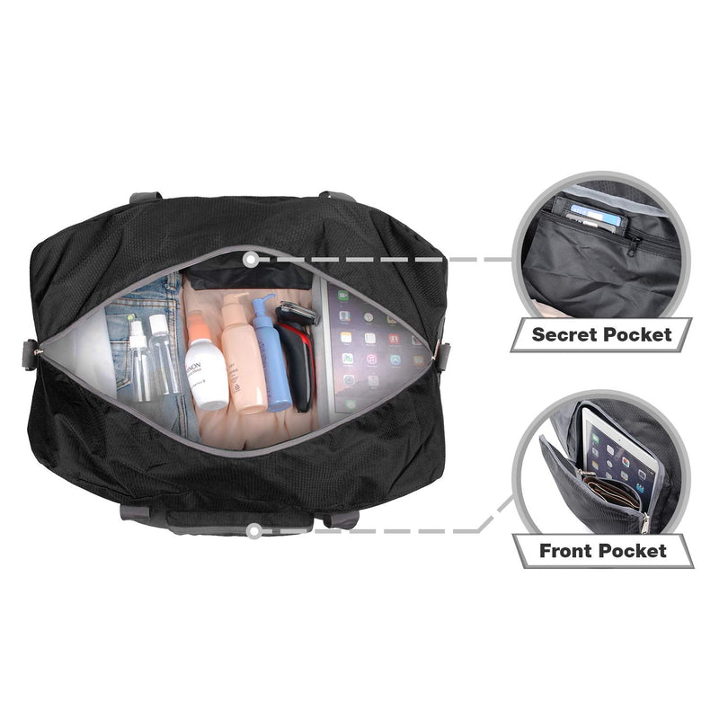 Foldable Duffle Bag 24" 28" 32" 36" 60L 80L 100L 120L for Travel Gym Sports Lightweight Luggage Duffel By WANDF Black 60 Liter 24 inches (60 Liter) - BeesActive Australia