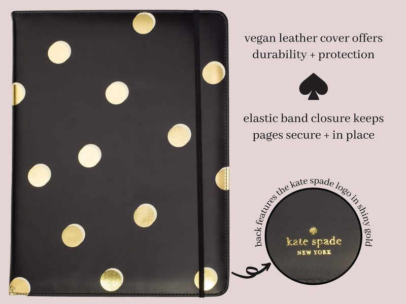 Kate Spade New York Black/Gold Leatherette Notepad Folio, Professional Padfolio with Lined Writing Pad, Interior Pocket, and Pen Loop, Scatter Dot - BeesActive Australia