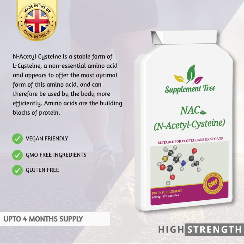 NAC N-Acetyl-Cysteine 600 mg 120 Capsules | Vegan NAC Supplement | High Bioavailability N Acetyl Cysteine Amino Acid Providing Non Toxic Stable Form of L-Cysteine | UK Manufactured - BeesActive Australia