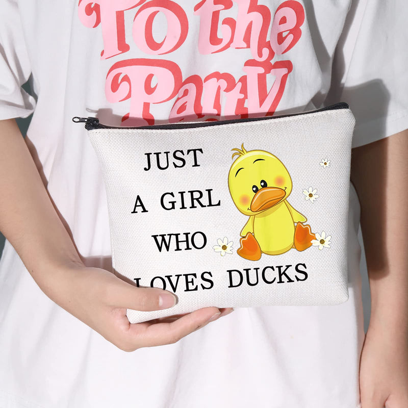 LEVLO Funny Duck Cosmetic Bag Animal Lover Gift Just A Girl Who Loves Ducks Makeup Zipper Pouch Bag Duck Lover Gift For Women Girls (Who Loves Ducks) - BeesActive Australia