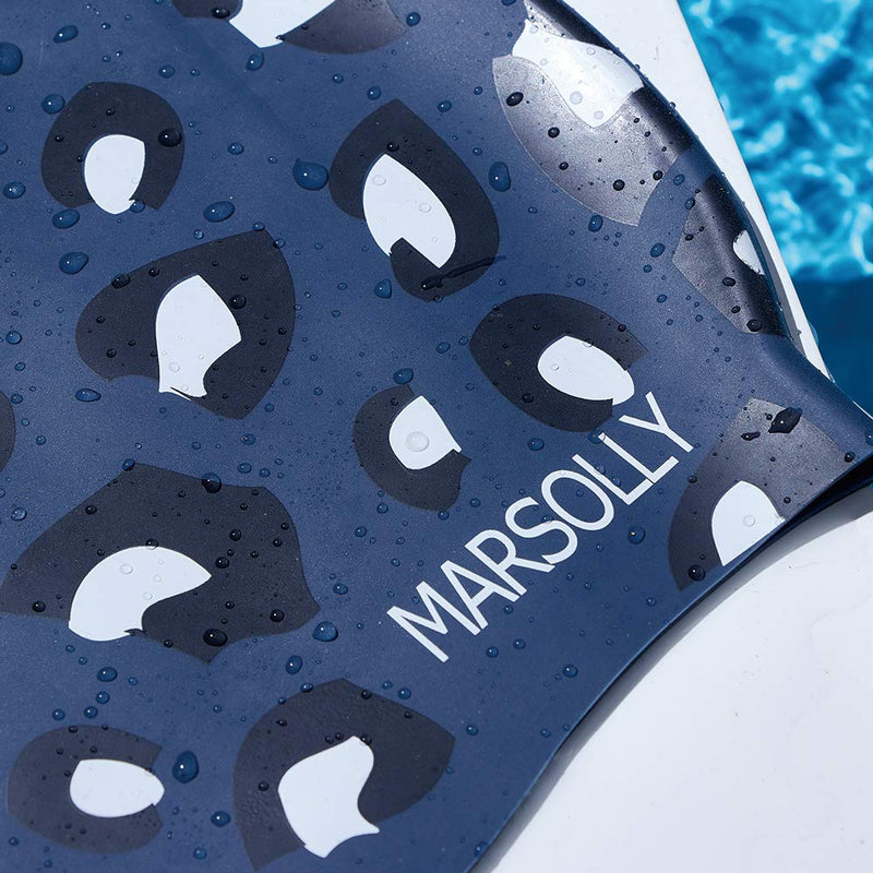 Marsolly Silicone Swim Cap for Women, Waterproof Long Hair Swimming Caps with Leopard Printed Navy - BeesActive Australia