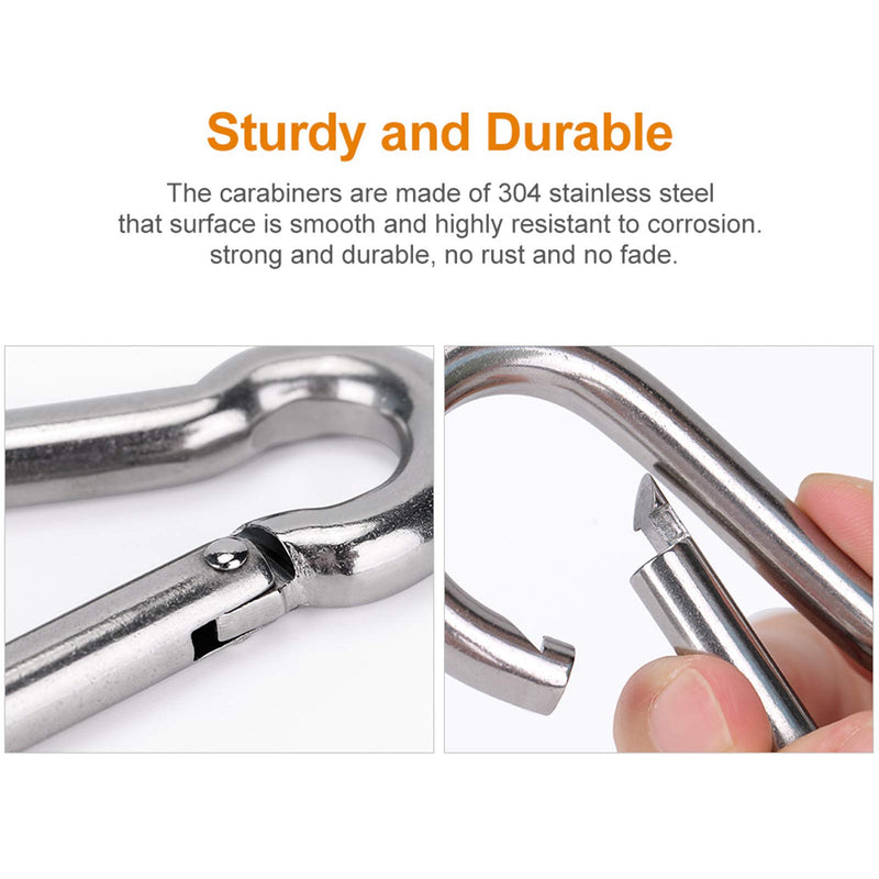6PCS Spring Snap Hooks Carabiner- 304 Premium Stainless Steel Heavy Duty Carabiner Clips Assorted Sizes (2, 2.36, 3.15 inch) for Camping, Fishing, Hiking, Traveling, Backpack, Keychain; Silver - BeesActive Australia