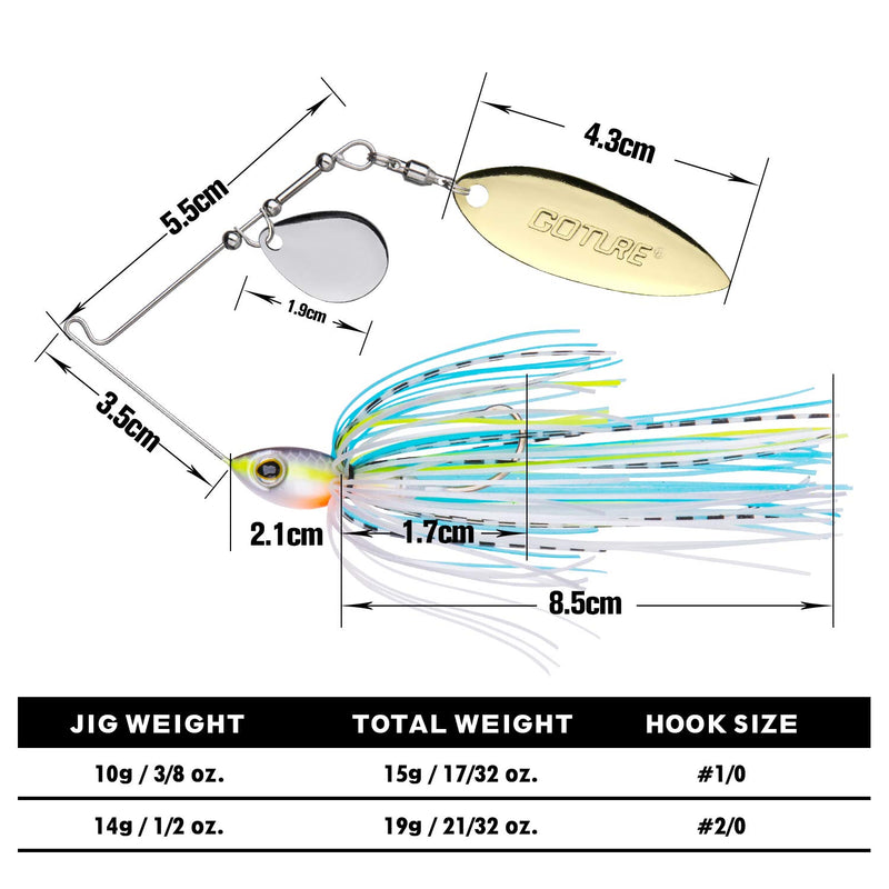 [AUSTRALIA] - Goture Fishing Lure for Bass, Spinner Baits Kits//Double Willow Blade//for Freshwater Chatterbait Fishing Lures Rooster Tail Jigs for Salmon Pike Trout Walleye（1/2/，3/8 Oz） Carina Series 2: 4 Pack (3/8oz) 