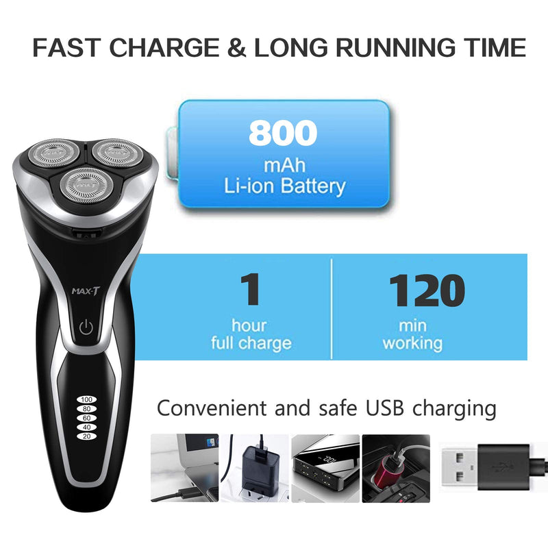Electric Shaver for Men by MAX-T Series 3D ProSkin Rechargeable Wet Dry Electric Razor, Washable, Skin Protection, Cordless, Black - BeesActive Australia