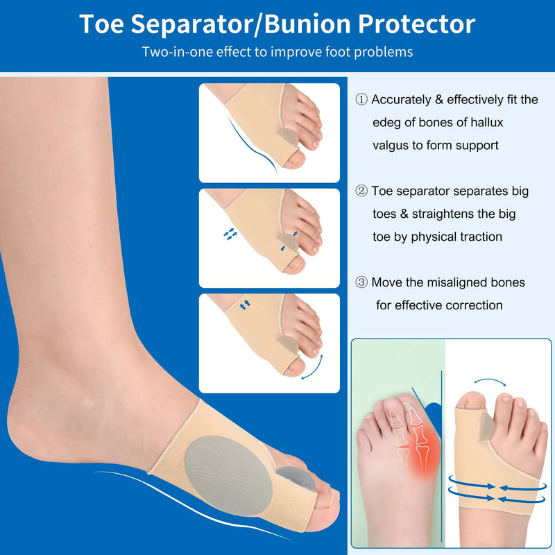Bunion Corrector Big Toe Separator Bunion Splint Sleeve 1 Pair of Bunion Relief Sleeve with Silicone Bunion Pad Protector,Scientific Correction of Bunion Day and Night Wearable (Beige & Small) S Beige - BeesActive Australia